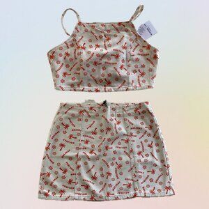 GLAMOROUS - NWT Holiday Halter Top + Mini Skirt SET in Whte/Red